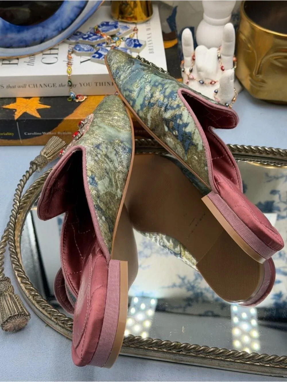 🆕 KURT GEIGER LONDON 🧿 NWOB Pink Embroidered Slipper Shoes - Sz 37 US 7 - Picture 13 of 16